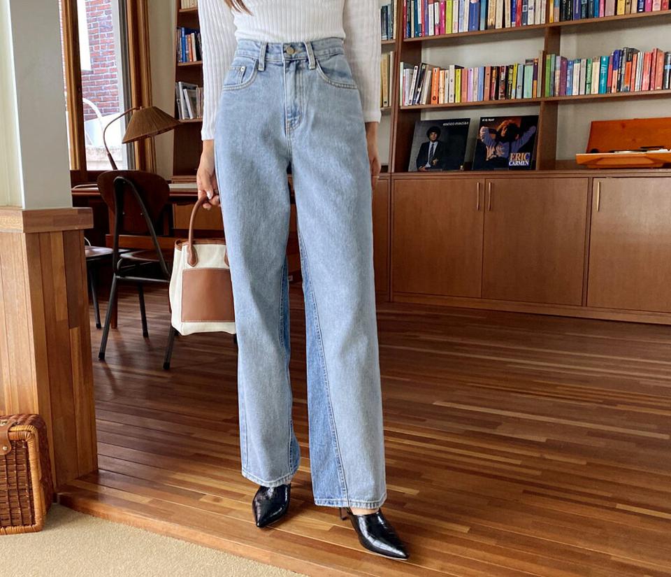 ダイアゴナルワイドデニムパンツ・全1色・t62635 レディース 【pt】韓国ファッション ボトムス ロング ロングパンツ ベーシック ステッチ デニムパンツ デニム ワイド ストレート スリム 体型カーバー 細身 足長 着痩せ ルーズ ゆったり 夏 春