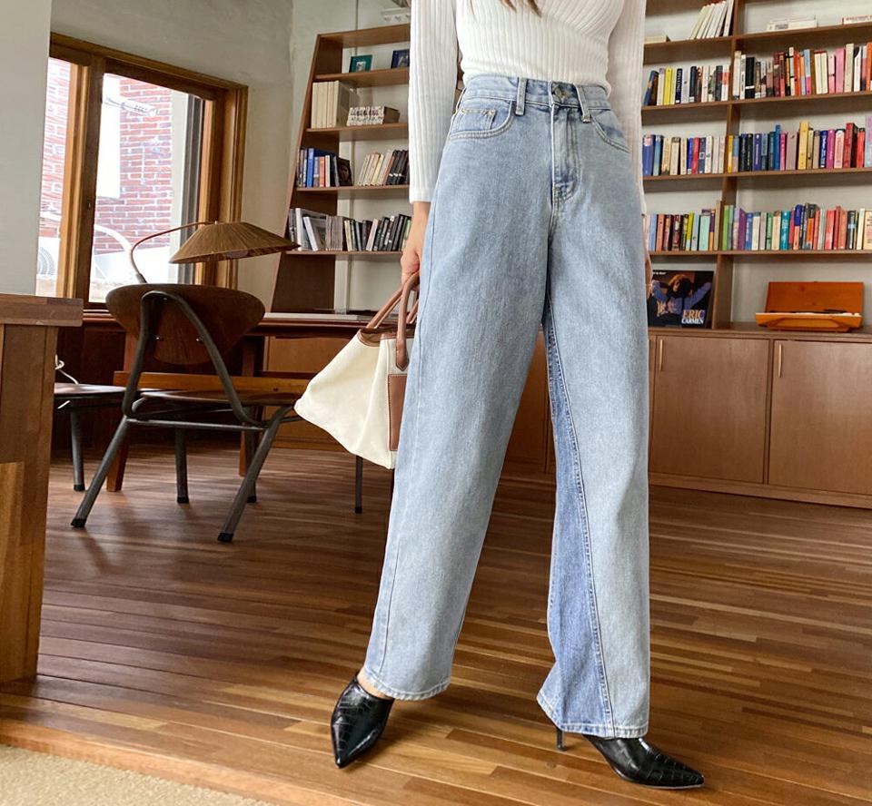 ダイアゴナルワイドデニムパンツ・全1色・t62635 レディース 【pt】韓国ファッション ボトムス ロング ロングパンツ ベーシック ステッチ デニムパンツ デニム ワイド ストレート スリム 体型カーバー 細身 足長 着痩せ ルーズ ゆったり 夏 春