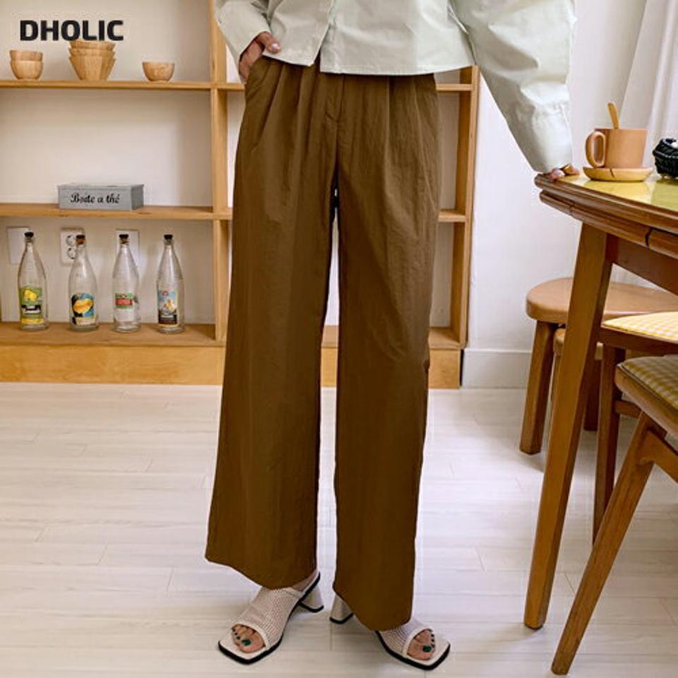 ナイロンワイドパンツ・全4色・t57966 レディース 【pt】韓国 ファッション ボトムス ロング ロングパンツ ベーシック ナイロン ドライ ツータック ワイド ハイウエスト スリム 体型カーバー 細身 足長 着痩せ 夏 春