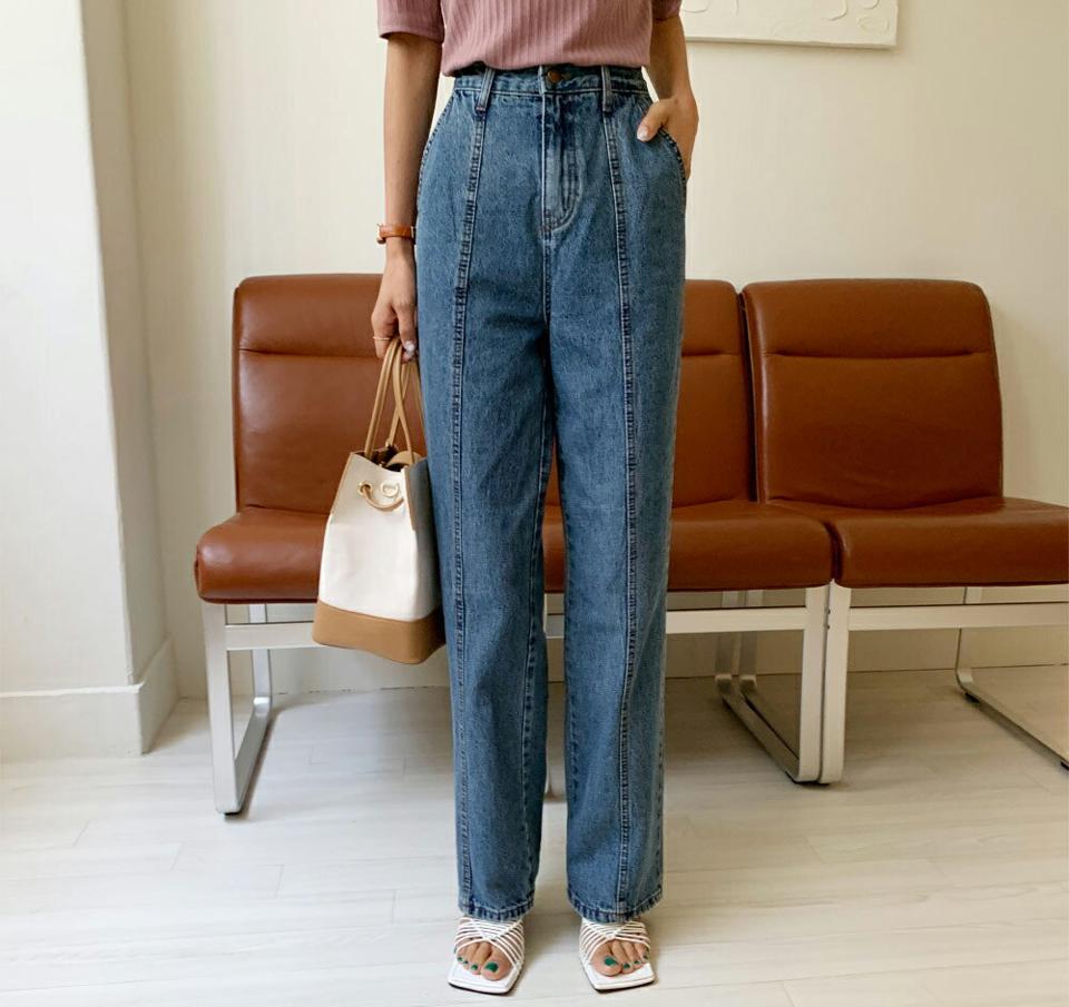 ステッチワイドデニムパンツ・全1色・t57969 レディース 【pt】韓国ファッション ボトムス ロング ロングパンツ ベーシック デニムパンツ デニム ハイウエスト ワイド 美脚 ステッチ スリム 体型カバー 細身 足長 着痩せ 夏 春