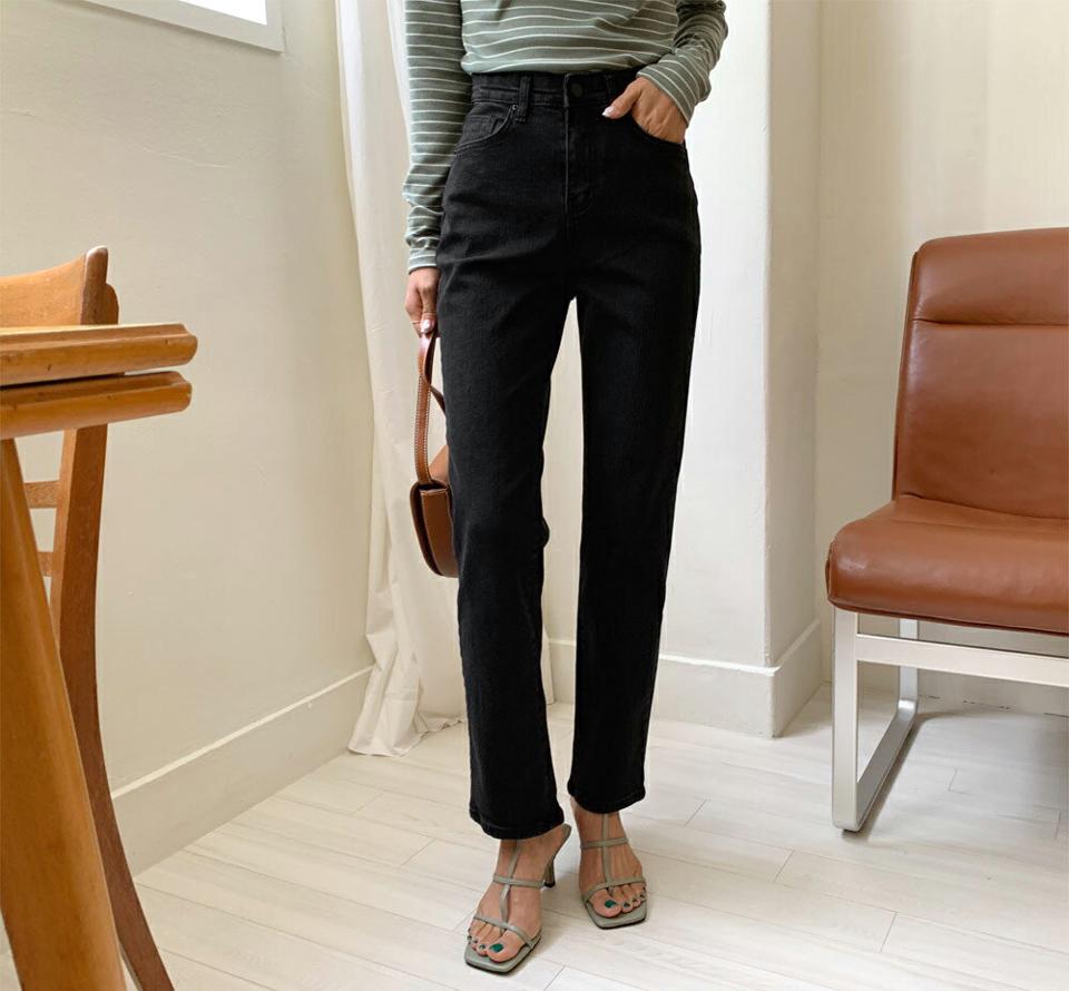 ブラックデニムパンツ・全1色・t57977 レディース 【pt】韓国ファッション ボトムス ロング ロングパンツ ベーシック デニムパンツ デニム ハイウエスト ワイド 美脚 スリム 細身 足長 着痩せ 夏 春