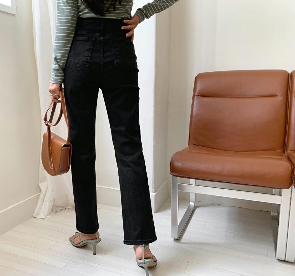 ブラックデニムパンツ・全1色・t57977 レディース 【pt】韓国ファッション ボトムス ロング ロングパンツ ベーシック デニムパンツ デニム ハイウエスト ワイド 美脚 スリム 細身 足長 着痩せ 夏 春