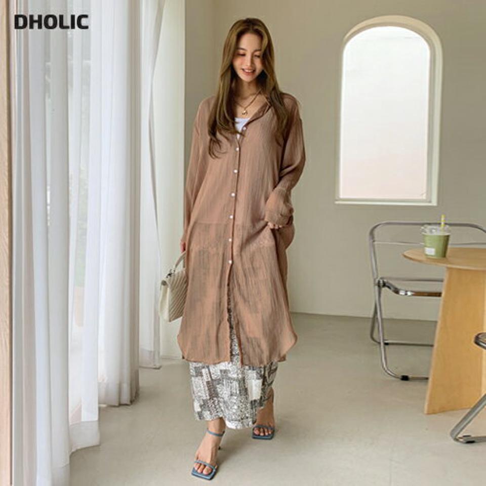 シアーロングシャツ・全3色・t69811 レディース 【bl】トップス シャツ ロングシャツ 長袖 シアー 透け感 シースルー フェミニン 単色 無地 シンプル カジュアル ラフ 春 秋 韓国 ファッション ハイホリHIHOLLI