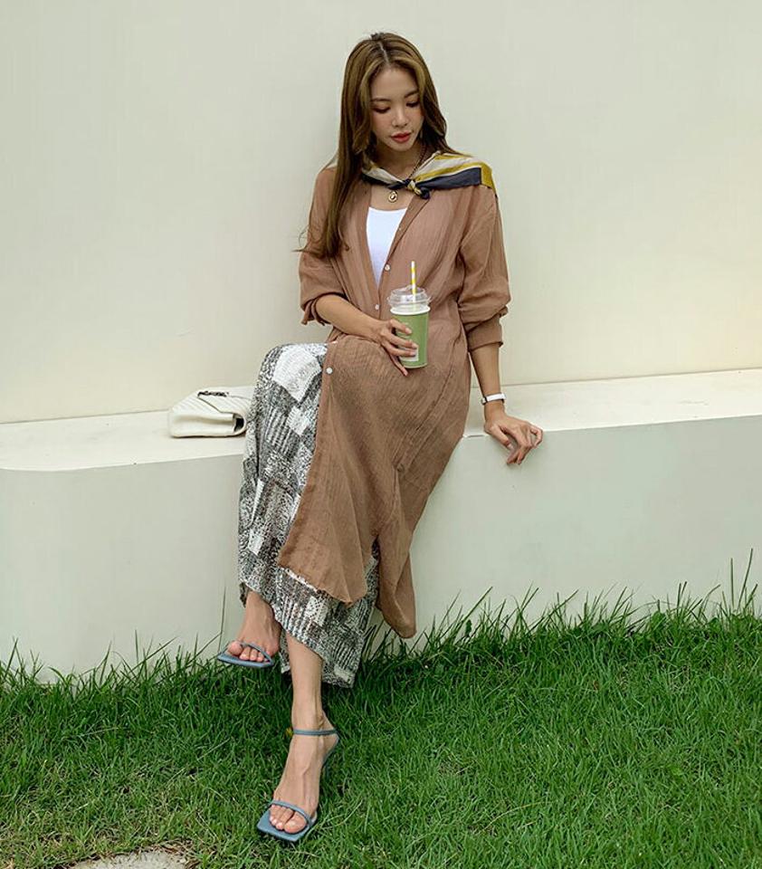 シアーロングシャツ・全3色・t69811 レディース 【bl】トップス シャツ ロングシャツ 長袖 シアー 透け感 シースルー フェミニン 単色 無地 シンプル カジュアル ラフ 春 秋 韓国 ファッション ハイホリHIHOLLI