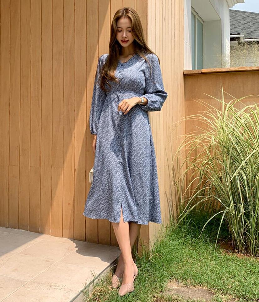 【只今10%OFF】フローラルフレアワンピース・全4色・t69832 レディース 【ops】ワンピース ロング 長袖 花柄 フレア フェミニン かわいい 大人 上品 春 秋 韓国 ファッション ハイホリHIHOLLI