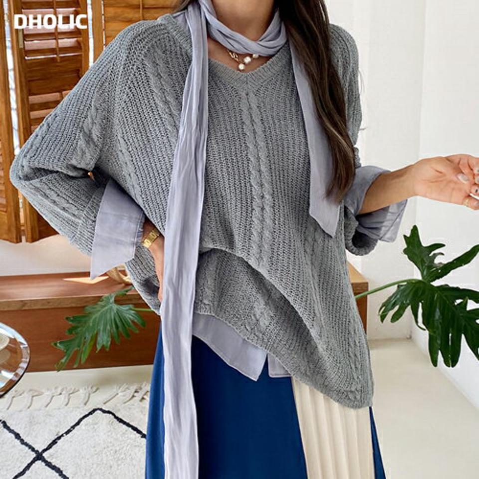 ツイストVネックニット・全7色・t62624 レディース 【tops】韓国ファッション トップス ニット 長袖 デイリー ツイスト Vネック ラグランデザイン ルーズ ボリューム スリム 細身 体型カバー フェミニン 春
