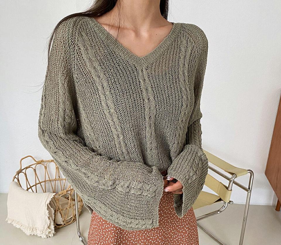 ツイストVネックニット・全7色・t62624 レディース 【tops】韓国ファッション トップス ニット 長袖 デイリー ツイスト Vネック ラグランデザイン ルーズ ボリューム スリム 細身 体型カバー フェミニン 春