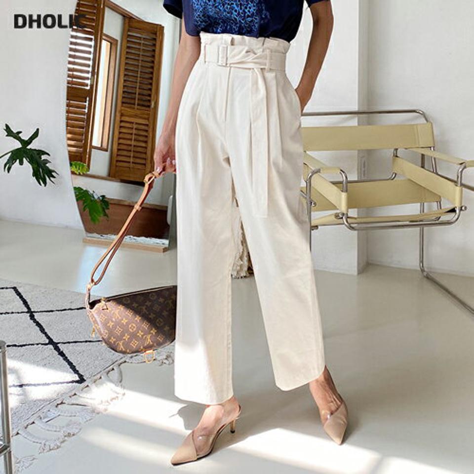 ベルト付ハイウエストワイドパンツ・全2色・t62636 レディース 【pt】韓国 ファッション ボトムス ロング ロングパンツ ベーシック 美脚 ハイウエスト フリル ベルト ツータック スリム ワイド 体型カーバー 細身 足長 着痩せ 夏 春