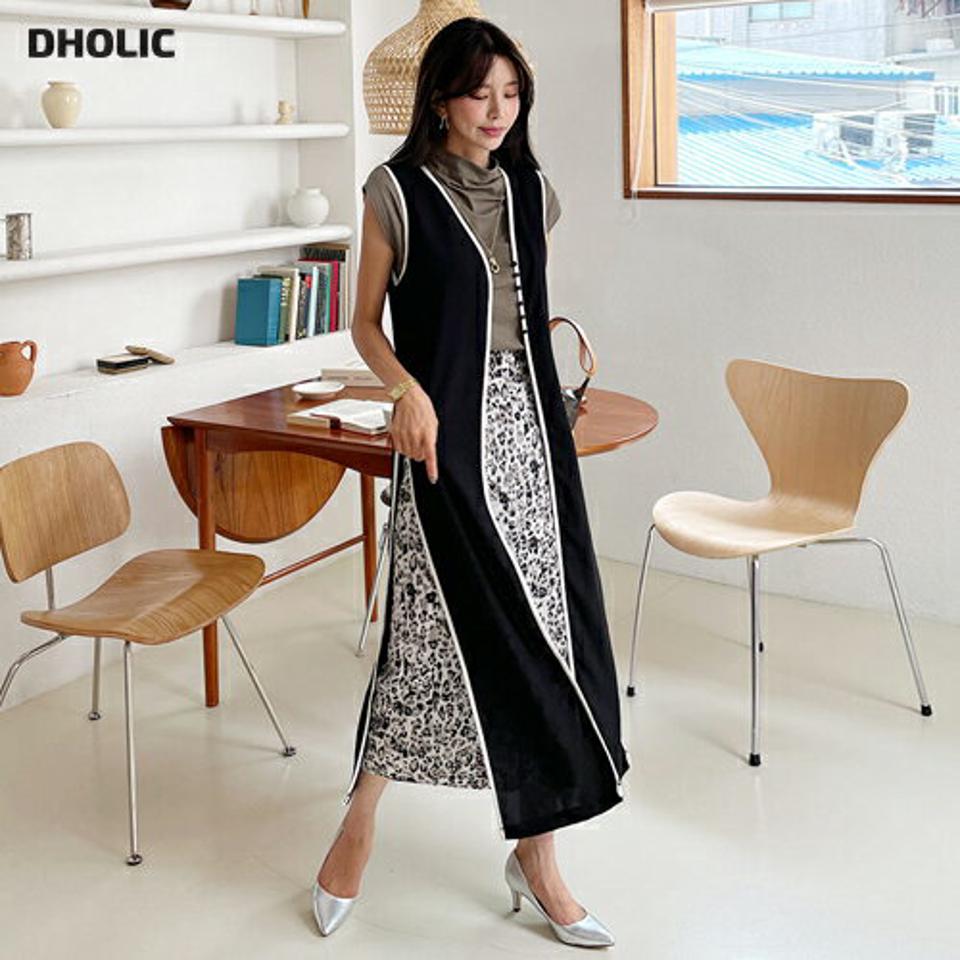 ストラップ付配色スリーブレス・全2色・t62628 レディース 【tops】韓国 ファッション トップス スリーブレス ノースリーブ 配色 ロング ストラップ Vネック 大人 スリム 細身 体型カバー フェミニン 夏 春