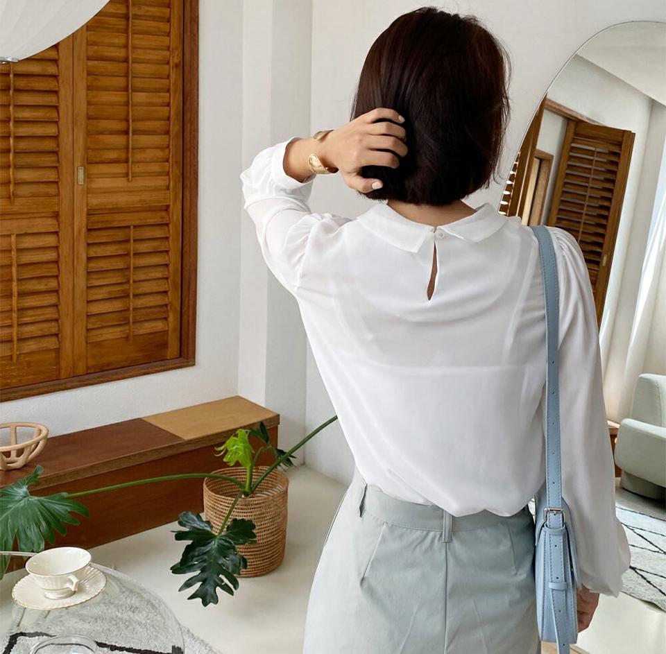 ネックシアーリボンブラウス・全2色・t62619 レディース 【bl】韓国 ファッション トップス ブラウス 長袖 ルーズ ゆったり リボンネック リボン 透け感 ギャザー フェミニン カジュアル スリム 秋 シースルー 夏 春