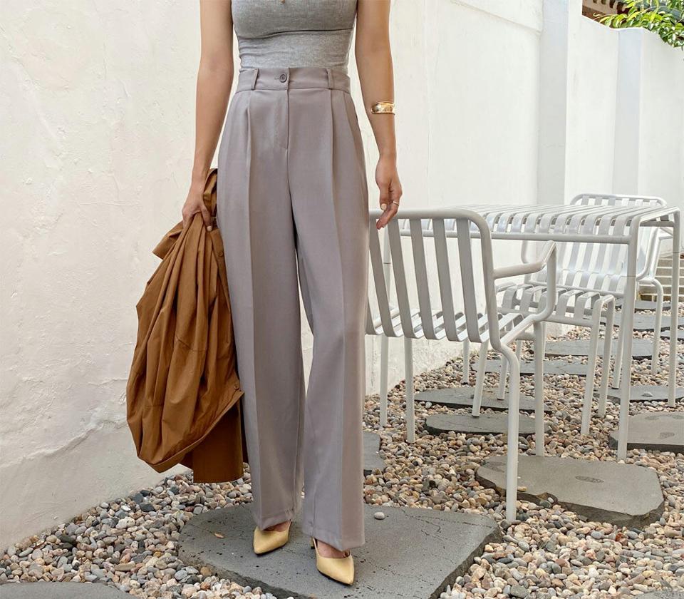 ワイドスラックスパンツ・全3色・t62634 レディース 【pt】韓国ファッション ボトムス ロング ロングパンツ ベーシック スラックス ワイド ツータック センタープレス スリム 体型カーバー 細身 足長 着痩せ 夏 春