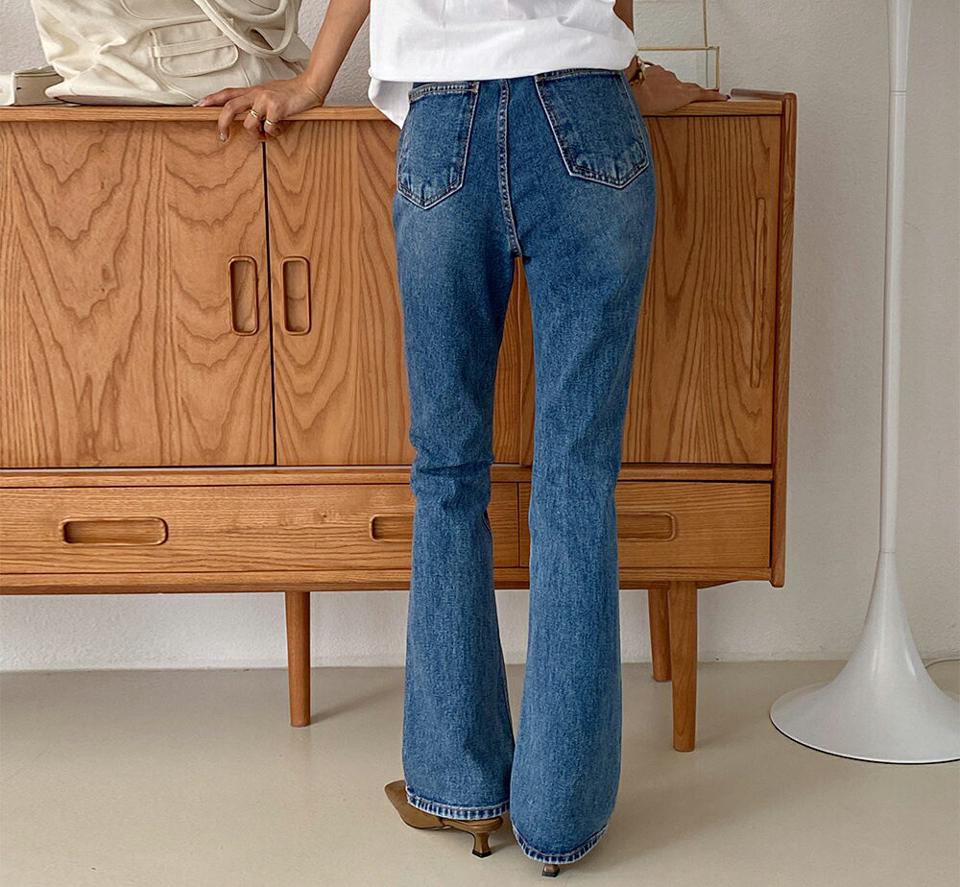 即日配送 セミフレアデニムパンツ・全2色・t62644 レディース 【pt】韓国ファッション ボトムス ロング ロングパンツ ベーシック 美脚 デニムパンツ デニム ハイウエスト フレア スリム 体型カバー 細身 足長 着痩せ 夏 春