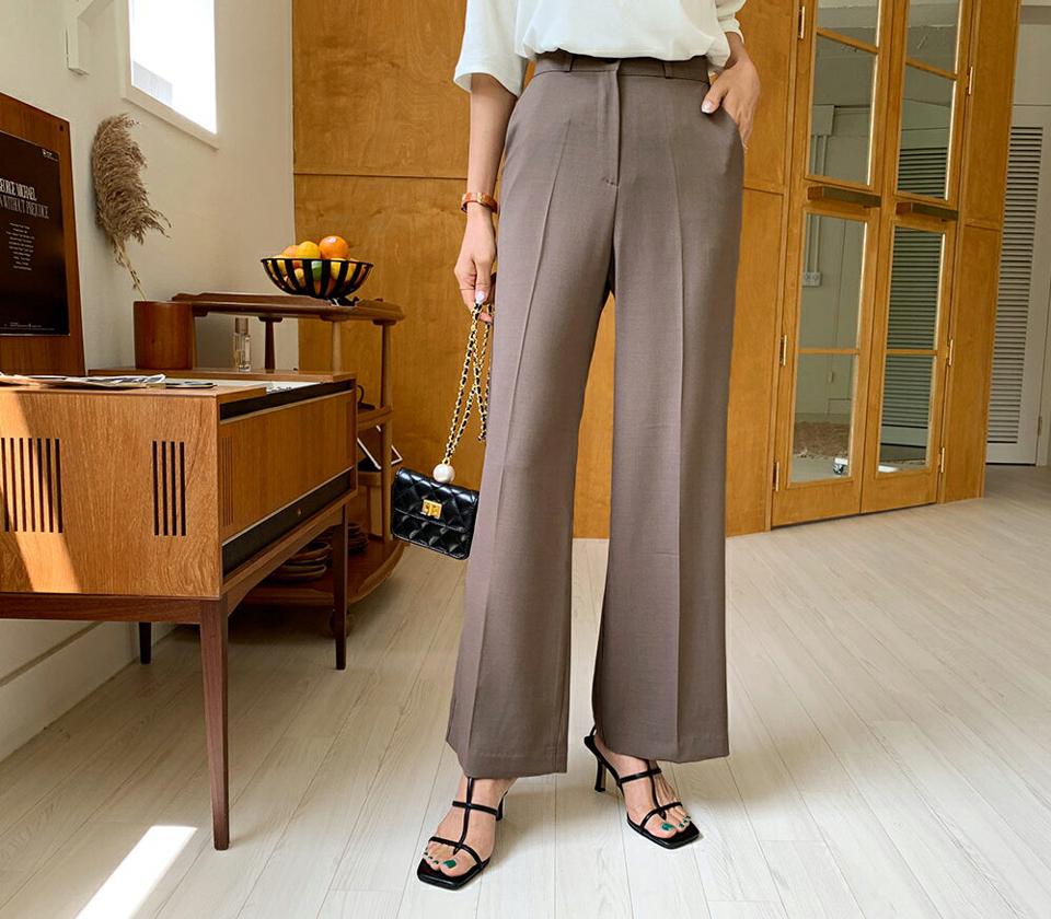 ストレートスラックスパンツ・全3色・t57971 レディース 【pt】韓国ファッション ボトムス ロング ロングパンツ ベーシック スラックス ワイド ストレート 美脚 スリム 細身 足長 着痩せ オフィスカジュアル オフィス 夏 春