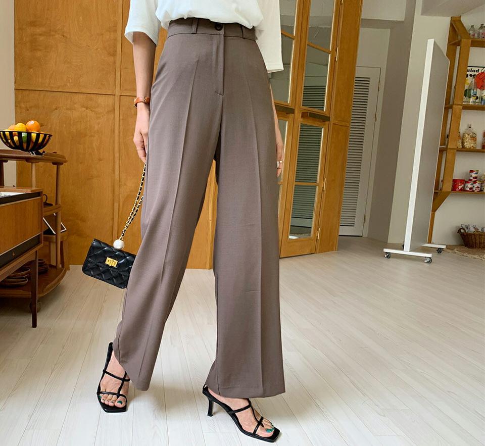 ストレートスラックスパンツ・全3色・t57971 レディース 【pt】韓国ファッション ボトムス ロング ロングパンツ ベーシック スラックス ワイド ストレート 美脚 スリム 細身 足長 着痩せ オフィスカジュアル オフィス 夏 春