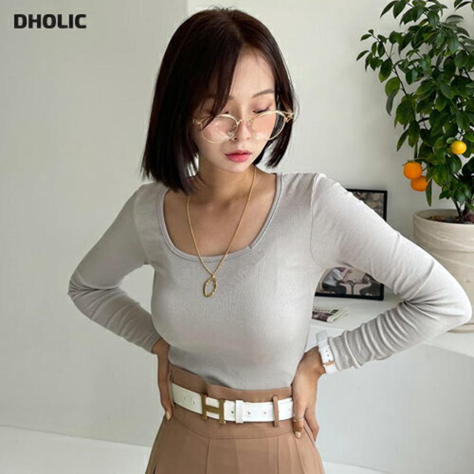 スクエアネックリブTシャツ・全4色・t65792 レディース 【tops】韓国ファッション トップス Tシャツ 長袖 シンプル レーヨン スクエアネック スリム デコルテ フィット タイト ベーシック デイリー 体型カバー 細身 フェミニン 秋 春