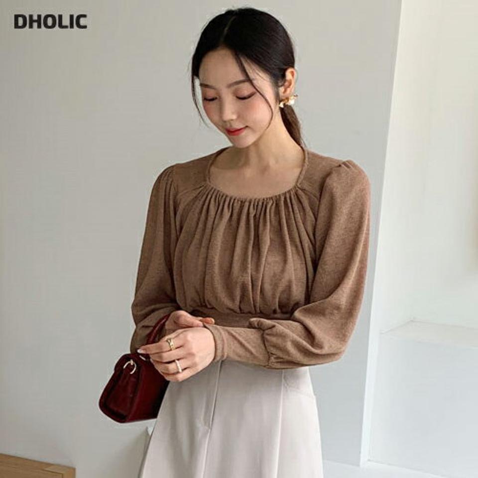 リネン混スクエアギャザーTシャツ・全4色・t65795 レディース 【tops】韓国 ファッション トップス Tシャツ 長袖 スクエアネック リネン 夏 ギャザー クロップド丈 スリム フィット ベーシック デイリー 体型カバー 細身 フェミニン 秋 春