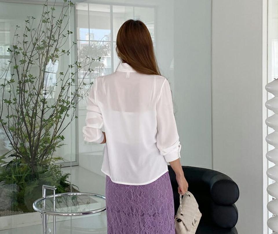 シャーリングボタンカラーブラウス・全2色・t69560 レディース 【bl】トップス ブラウス 長袖 シャーリング 単色 無地 シンプル 上品 かわいい オフィスカジュアル 春 秋 韓国 ファッション ハイホリHIHOLLI