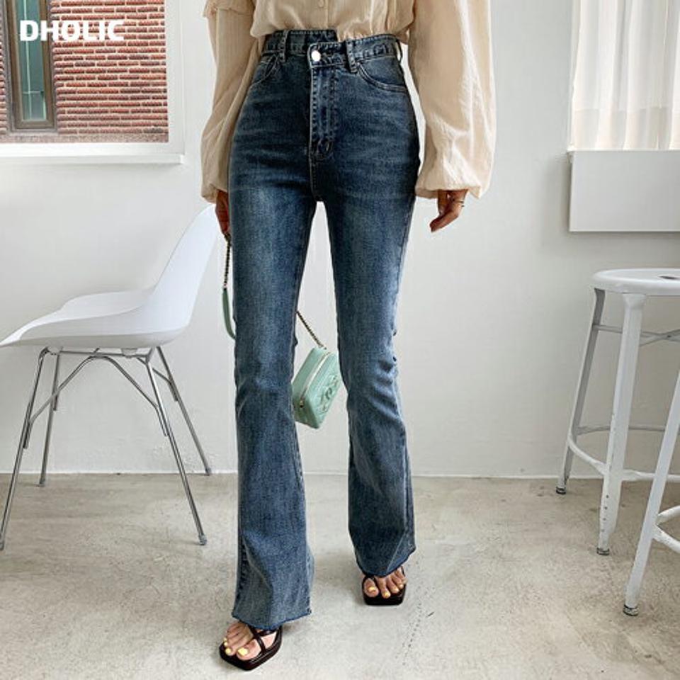 ハイウエストフレアデニムパンツ・全2色・t64632 レディース 【pt】韓国ファッション ボトムス ロング ロングパンツ ベーシック 美脚 ストレート デニムパンツ ハイウエスト デニム スリム フィット 体型カバー 細身 足長 着痩せ 秋 春