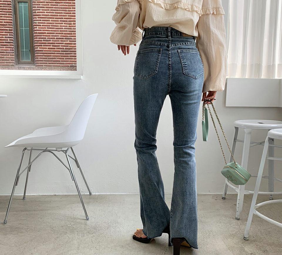 ハイウエストフレアデニムパンツ・全2色・t64632 レディース 【pt】韓国ファッション ボトムス ロング ロングパンツ ベーシック 美脚 ストレート デニムパンツ ハイウエスト デニム スリム フィット 体型カバー 細身 足長 着痩せ 秋 春
