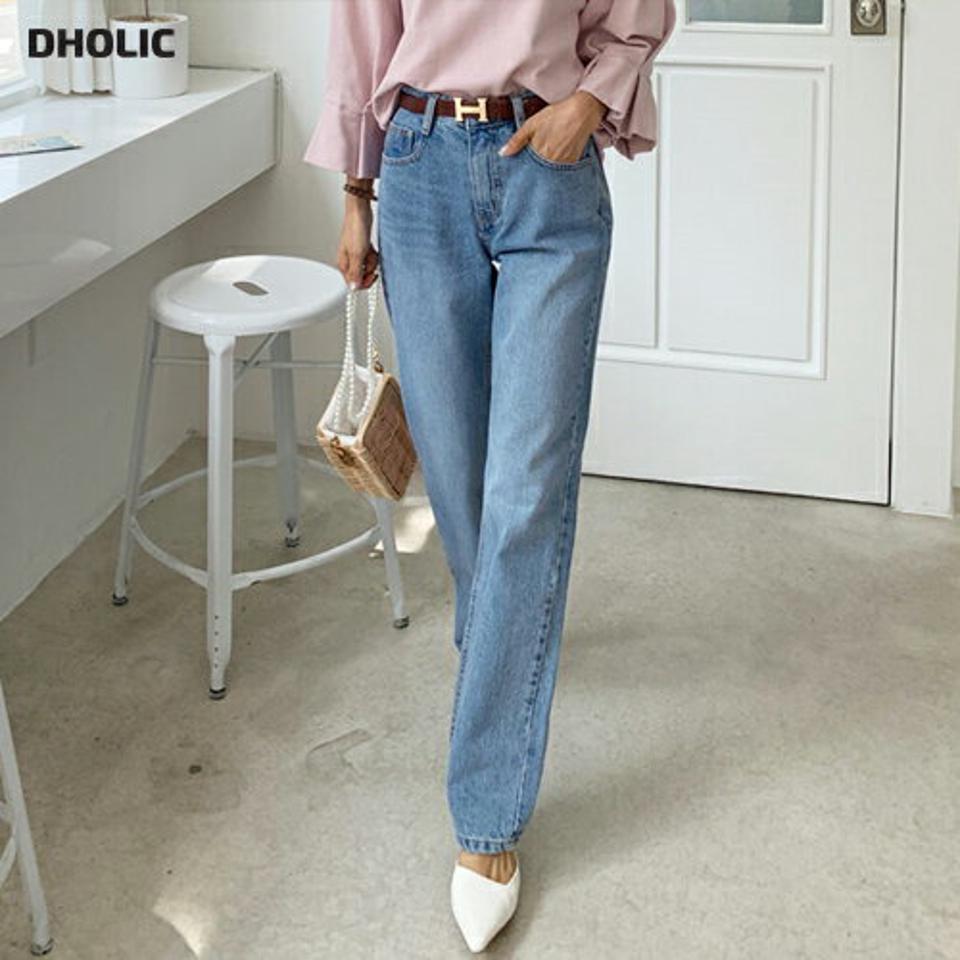 ストレートデニムパンツ・全1色・t64622 レディース 【pt】韓国ファッション ボトムス ロング ロングパンツ ベーシック 美脚 ストレート デニムパンツ ハイウエスト デニム ワイド 体型カバー 細身 足長 着痩せ 秋 春