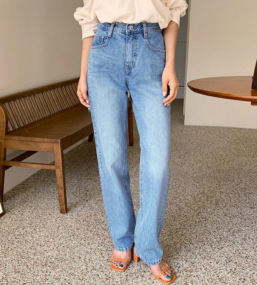 ストレートデニムパンツ・全1色・t64622 レディース 【pt】韓国ファッション ボトムス ロング ロングパンツ ベーシック 美脚 ストレート デニムパンツ ハイウエスト デニム ワイド 体型カバー 細身 足長 着痩せ 秋 春
