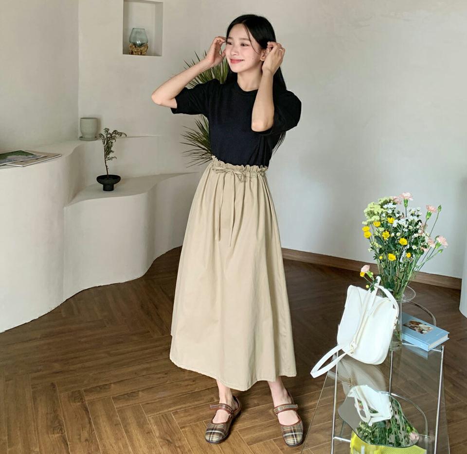 配色ドッキングワンピース・全3色・b00585 レディース 【ops】韓国 ファッション ワンピース ロング ロングワンピース コットン 配色 レイヤード風 フレア ゴム ストリング フィット ラウンドネック 半袖 ルーズ 楽ちん スリム 体型カバー 春 夏 NIJU