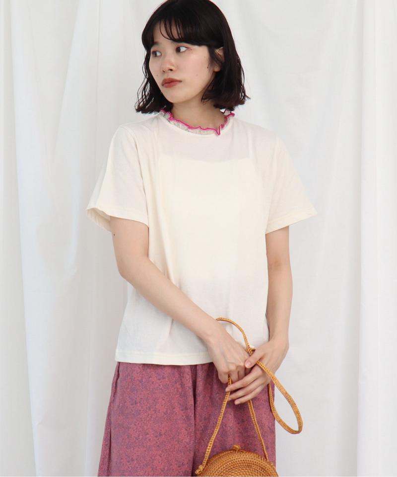 △セルヴィッチカラー　フリルTシャツ（Lene non finito）
