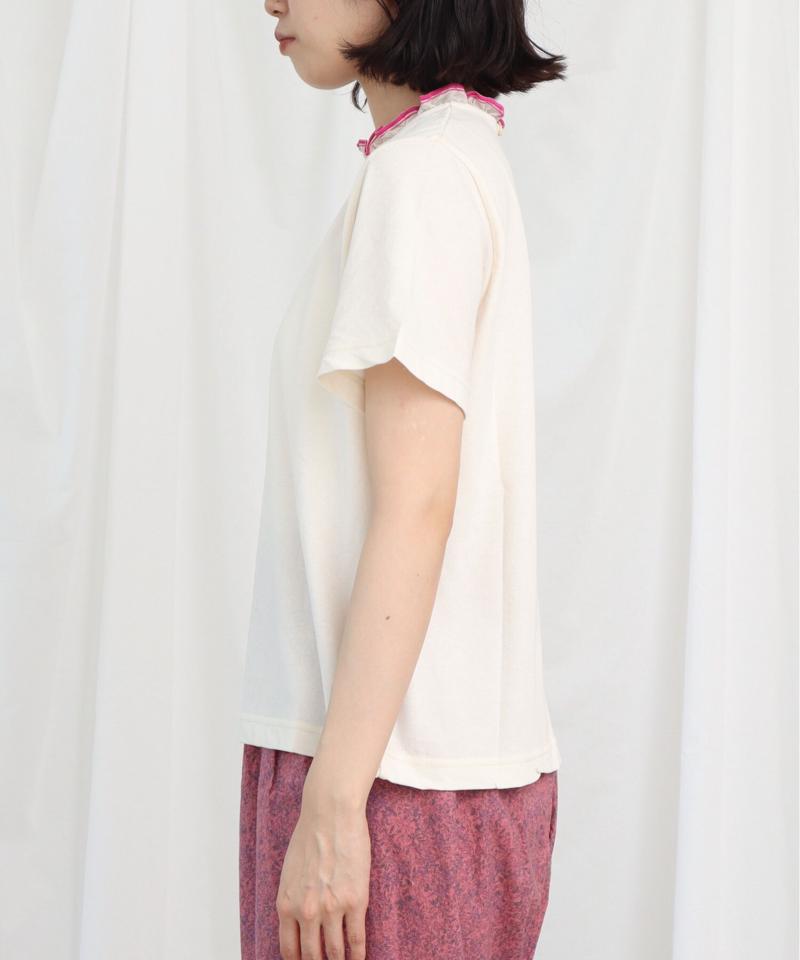 △セルヴィッチカラー　フリルTシャツ（Lene non finito）