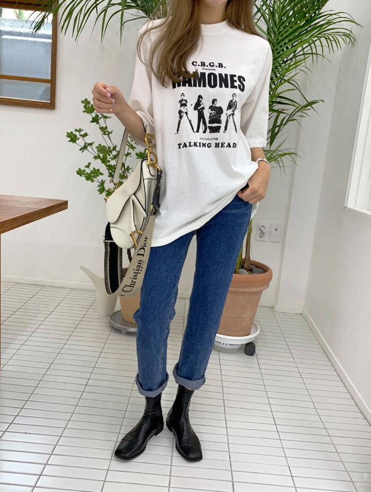 Miamasvin(ミアマスビン)RAMONES半袖Tシャツ【8/24up_ka】【メール便】韓国 韓国ファッション　レディース トップス Tシャツ 半袖 プリントT オーバーサイズ ラウンドネック 丸首 着回しレディース ファッション【5】