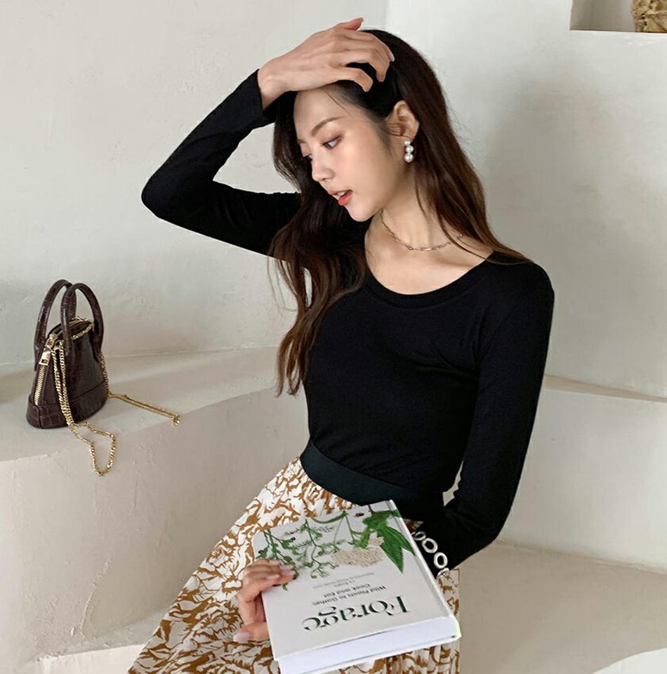 ラウンドネック長袖Tシャツ・全4色・t62668 レディース 【tops】韓国ファッション トップス Tシャツ 長袖 ラウンドネック シンプル ベーシック デイリー カジュアル 無地 細身 フェミニン 秋 春