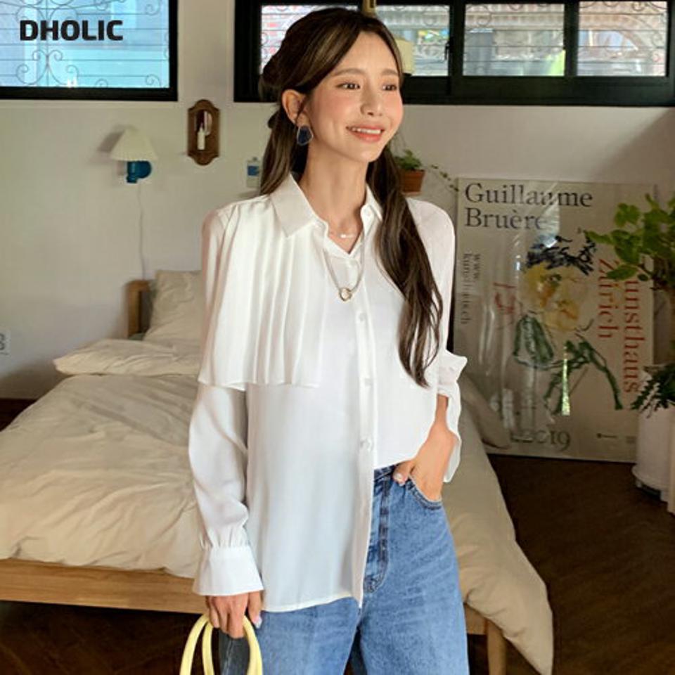 バストプリーツシャツブラウス・全3色・b62674 レディース 【bl】韓国ファッション トップス ブラウス 長袖 大人 シャツブラウス シャツ カフス シフォン バストプリーツ ゆったり 無地 シンプル 上品 フェミニン 秋 春