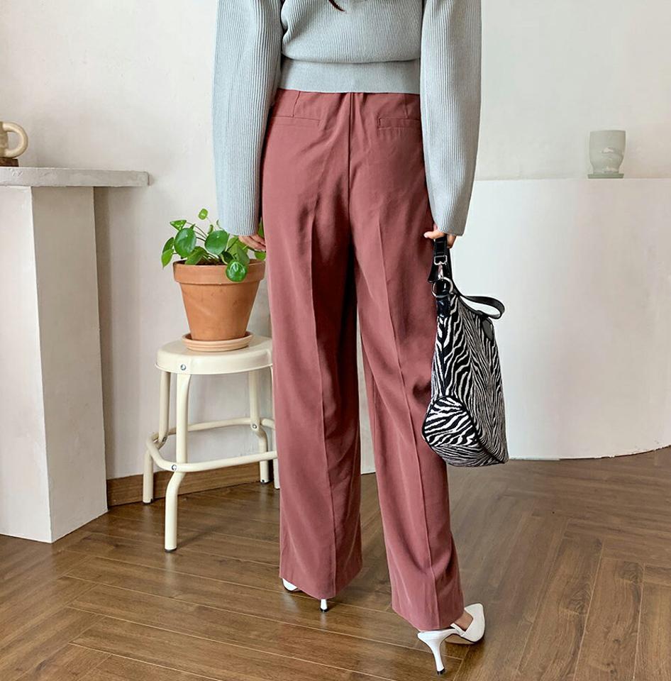 ピンタックワイドパンツ・全4色・t62697 レディース 【pt】韓国 ファッション ボトムス ロング ロングパンツ ワイドパンツ ワイド ピンタック ゴム ベーシック ロング丈 ポケット 体型カーバー デイリー 無地 足長 美脚 秋 春