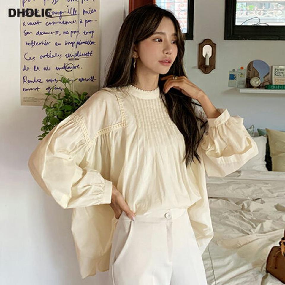 ハーフネックサークルレースフレアブラウス・全3色・t62673 レディース 【bl】韓国ファッション トップス ブラウス 長袖 大人 ハーフネック ギャザー Aライン サークルレース カジュアル ゆったり 無地 シンプル 上品 フェミニン 秋 春