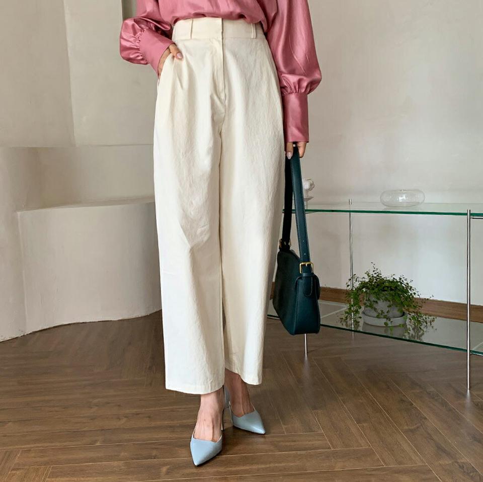 ピンタックワイドパンツ・全4色・t62695 レディース 【pt】韓国ファッション ボトムス ロング ロングパンツ ワイドパンツ ワイド ゴム ベーシック ロング丈 ポケット デイリー 無地 秋 春