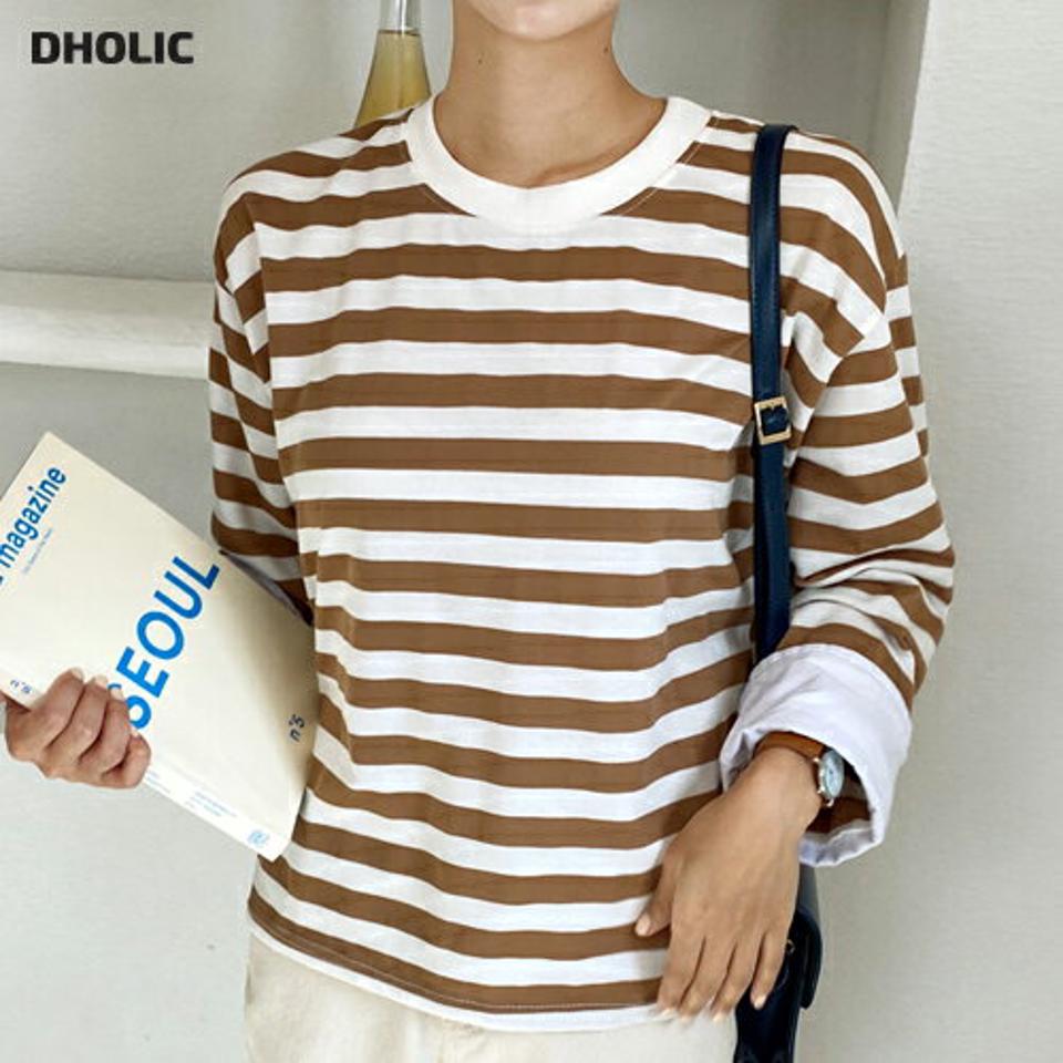 即日配送 ロールアップスリーブボーダーパターンTシャツ・全3色・t57986 レディース 【tops】韓国ファッション トップス Tシャツ 長袖 ラウンドネック 大人 シンプル ロールアップ ボーダーパターン デイリー ゆったり フェミニン 上品 秋 春
