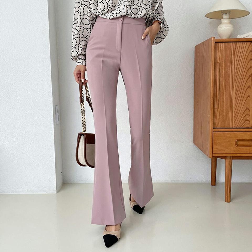 サイドスリットフレアスラックス・全3色・t58015 レディース 【pt】韓国 ファッション ボトムス ロング ロングパンツ スラックスパンツ スラックス フレア ロング丈 ポケット デイリー 体型カバー 無地 足長 美脚 秋 春