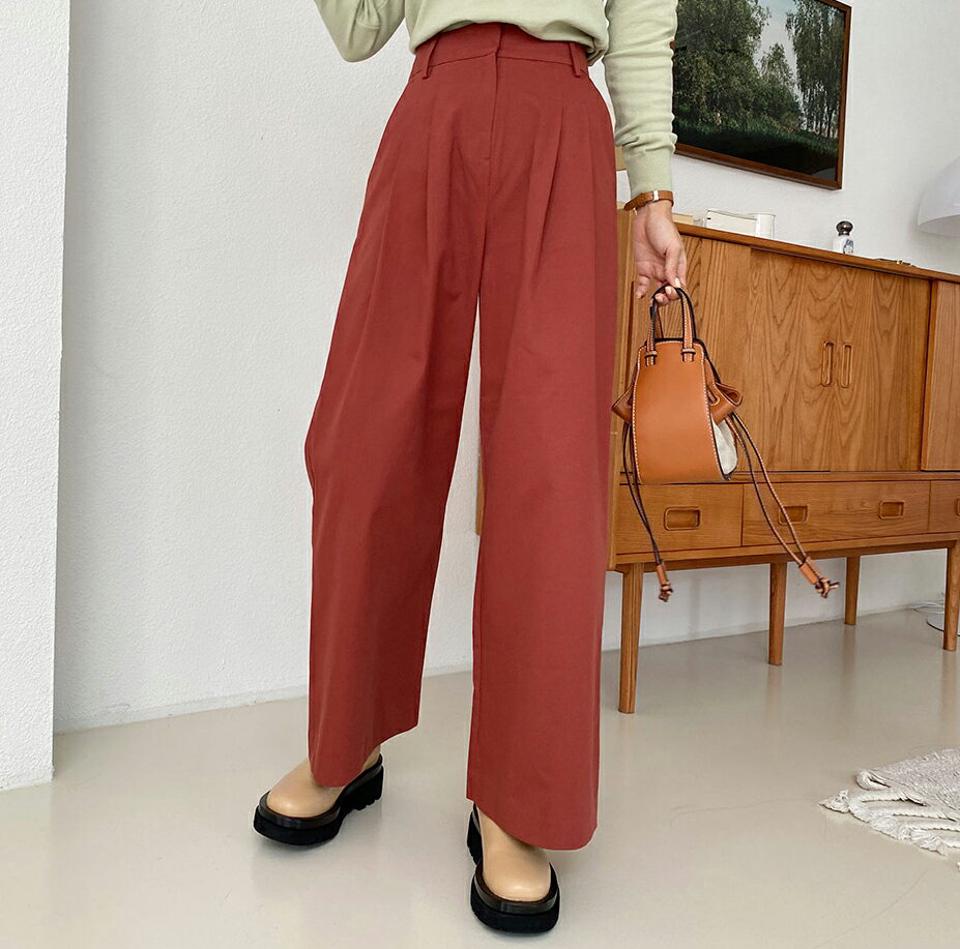 ツータックワイドパンツ・全2色・t58007 レディース 【pt】韓国ファッション ボトムス ロング ロングパンツ ワイドパンツ ワイド ツータック ワイドフォルム ロング丈 ポケット 無地 着痩せ 秋 春