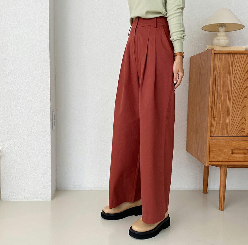 ツータックワイドパンツ・全2色・t58007 レディース 【pt】韓国ファッション ボトムス ロング ロングパンツ ワイドパンツ ワイド ツータック ワイドフォルム ロング丈 ポケット 無地 着痩せ 秋 春