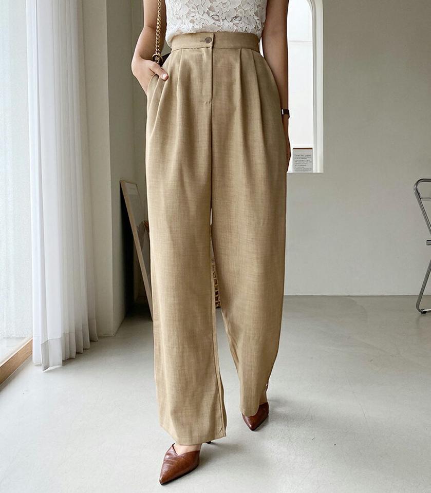 ツータックワイドスラックス・全3色・t62657 レディース 【pt】韓国 ファッション ボトムス ロング ロングパンツ ベーシック スラックス ストレートライン スタイリッシュ バック ゴム 無地 体型カーバー ワイドパンツ 足長 着痩せ 秋 春