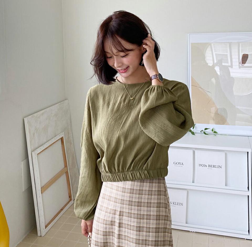 ラウンドネックゴムブラウス・全4色・t62652 レディース 【bl】韓国 ファッション トップス ブラウス 長袖 大人 ルーズ ゆったり フリル ラウンドネック 上品 フェミニン カジュアル 秋 春