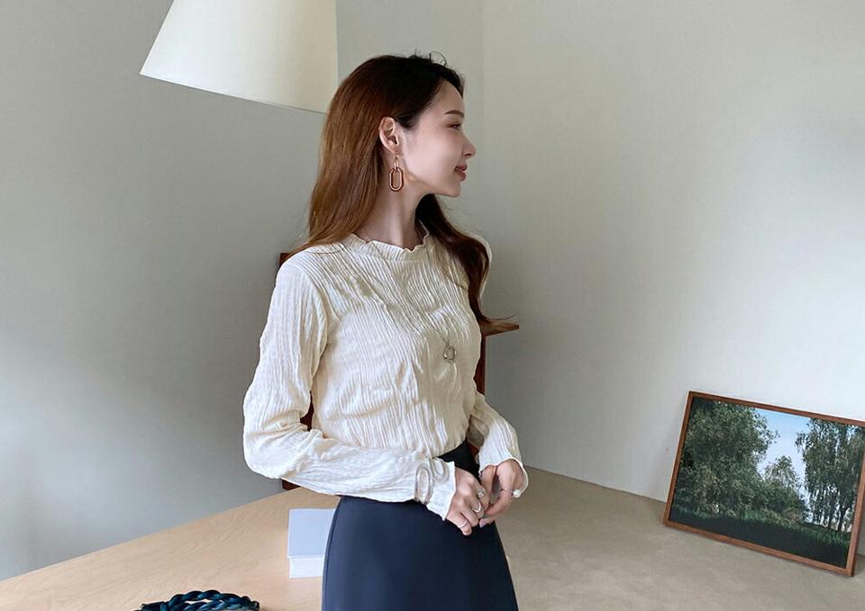 即日配送【只今30%OFF】ロングスリーブリンクルブラウス・全3色・t69850 レディース 【bl】トップス ブラウス 長袖 リンクル ロングスリーブ 上品 シンプル かわいい 可愛い 大人 春 秋 韓国ファッション ハイホリHIHOLLI