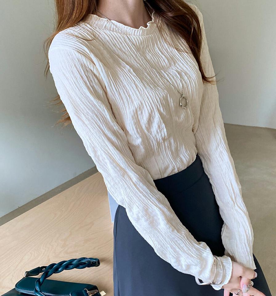 即日配送【只今30%OFF】ロングスリーブリンクルブラウス・全3色・t69850 レディース 【bl】トップス ブラウス 長袖 リンクル ロングスリーブ 上品 シンプル かわいい 可愛い 大人 春 秋 韓国ファッション ハイホリHIHOLLI