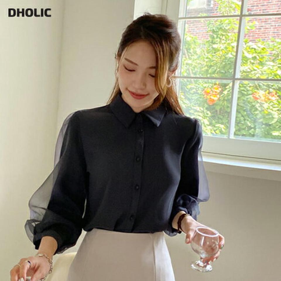 バルーンスリーブブラウス・全4色・t69855 レディース 【bl】トップス ブラウス バルーンスリーブ 透け感 シースルー シアー 七分丈 七分袖 7分袖 オーガンジー フェミニン 上品 オケージョン ボリューム袖 春 秋 韓国ファッション ハイホリHIHOLLI