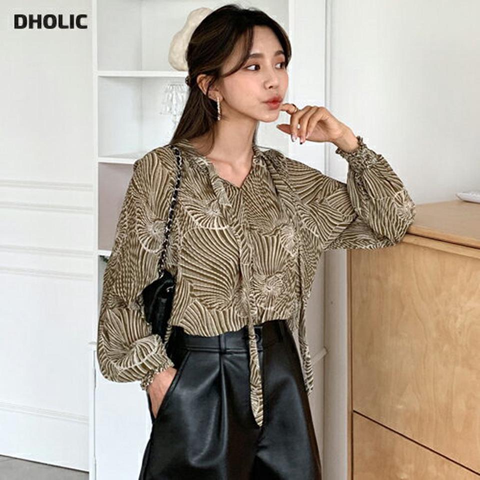 パターンプリーツブラウス・全3色・b65830 レディース 【bl】韓国ファッション トップス ブラウス 長袖 大人 ユニーク フレア プリーツ ラグランスリーブ スリット リボン デイリー 上品 フェミニン カジュアル 体型カバー 秋 春