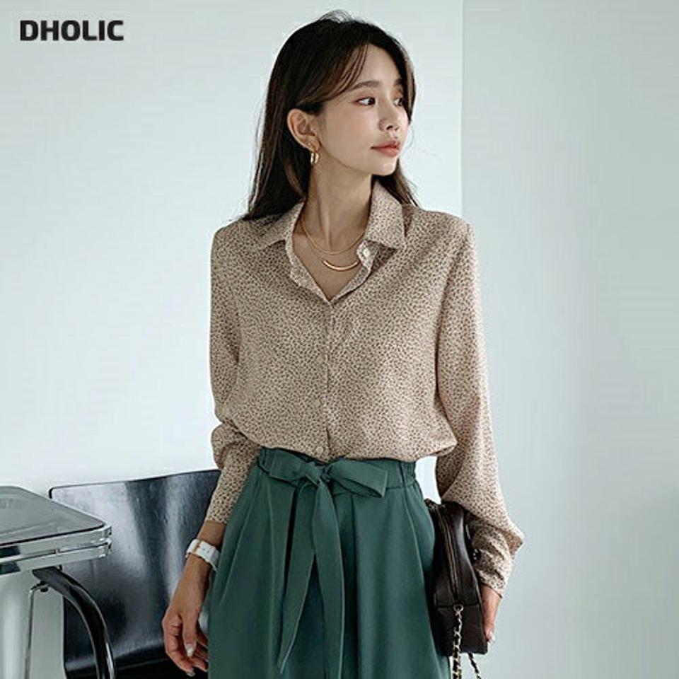 レオパードカラーブラウス・全3色・t65833 レディース 【bl】韓国ファッション トップス ブラウス 長袖 大人 レオパード カフス ボタン シンプル 光沢 デイリー 上品 フェミニン カジュアル 体型カバー 秋 春