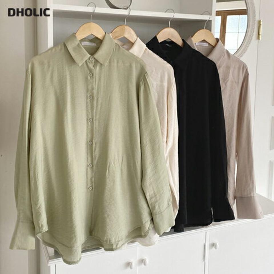 シルキールーズフィットシャツ・全4色・t65834 レディース 【bl】韓国ファッション トップス シャツ 長袖 シースルー フェミニン ルーズ シンプル アンバランス ベーシック シルキー 上品 フェミニン カジュアル ゆったり 体型カバー 秋 春