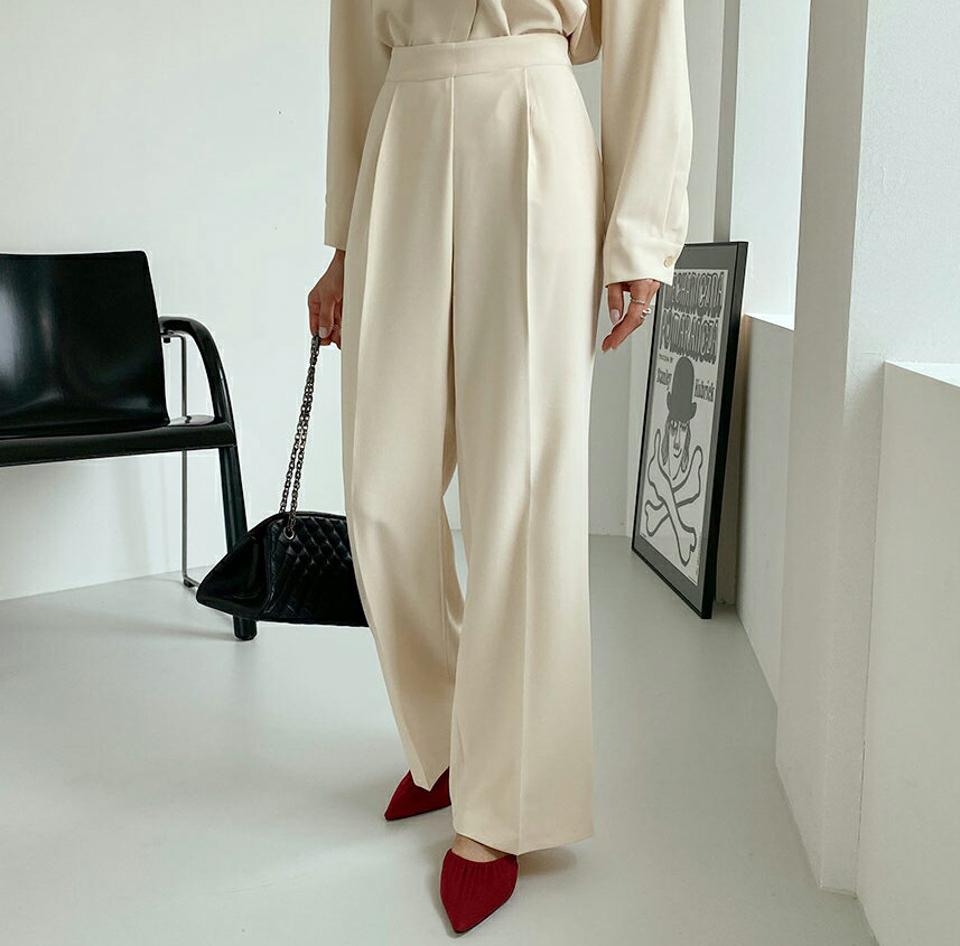 タックワイドスラックス・全2色・t65855 レディース 【pt】韓国 ファッション ボトムス ロング ロングパンツ スラックスパンツ スラックス タック ワイド ゴム ベーシック 体型カバー ポケット オフィスカジュアル デイリー 足長 美脚 秋 春