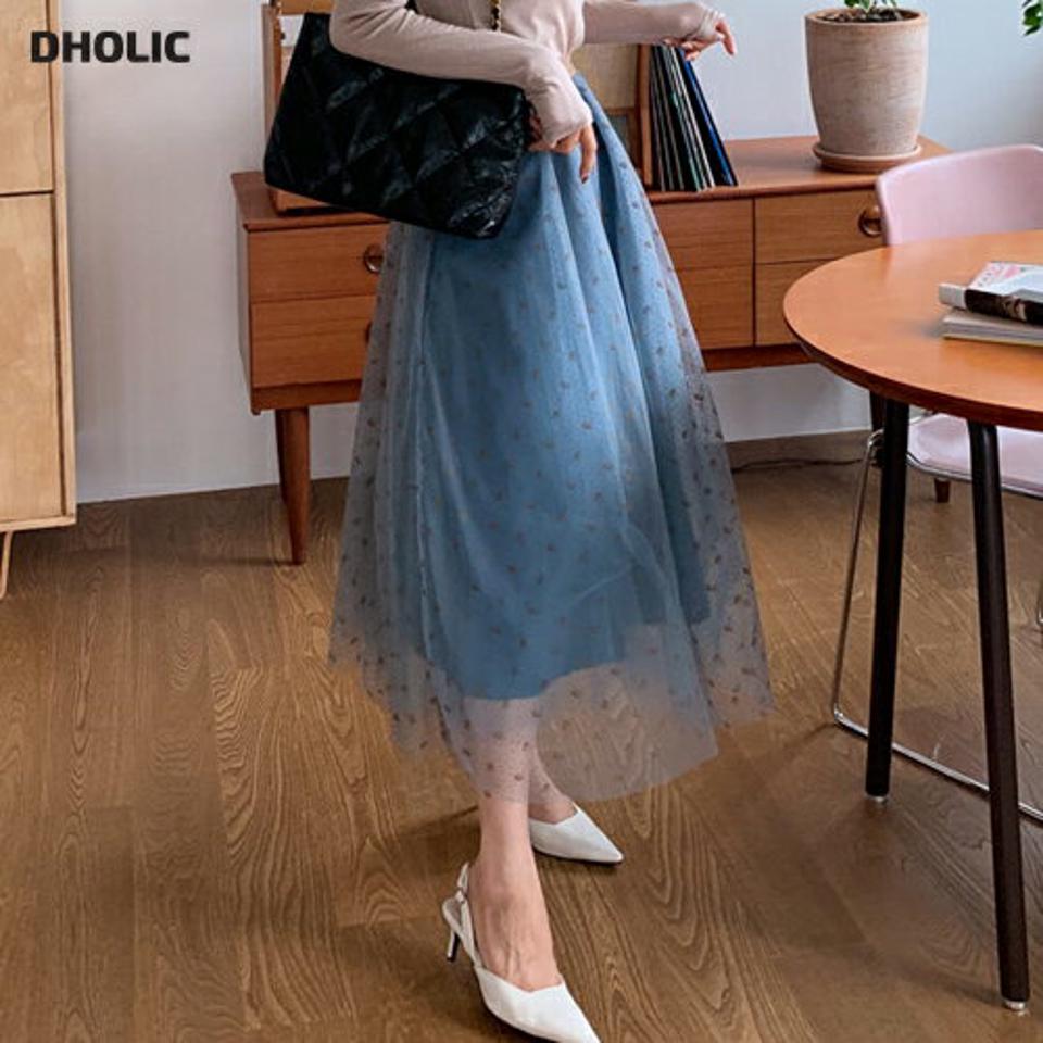 パターンチュールウエストゴムスカート・全2色・b65847 レディース 【sk】韓国 ファッション ボトムス スカート ロング ロングスカート フェミニン チュール Aライン ロング丈 ゴム ドットパターン シンプル 上品 美脚 細身 足長 体型カバー 秋 春