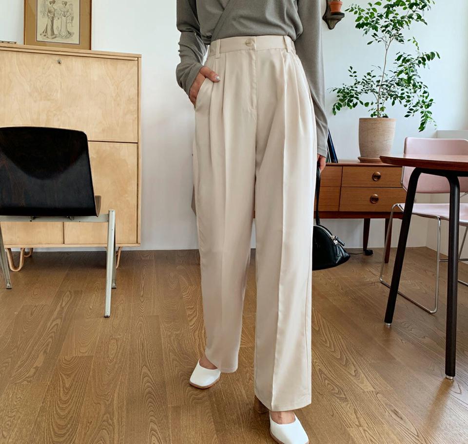 タックワイドスラックス・全3色・t65846 レディース 【pt】韓国ファッション ボトムス ロング ロングパンツ スラックスパンツ スラックス ワイド ゴム ベーシック 体型カバー ポケット オフィスカジュアル デイリー 足長 美脚 秋 春