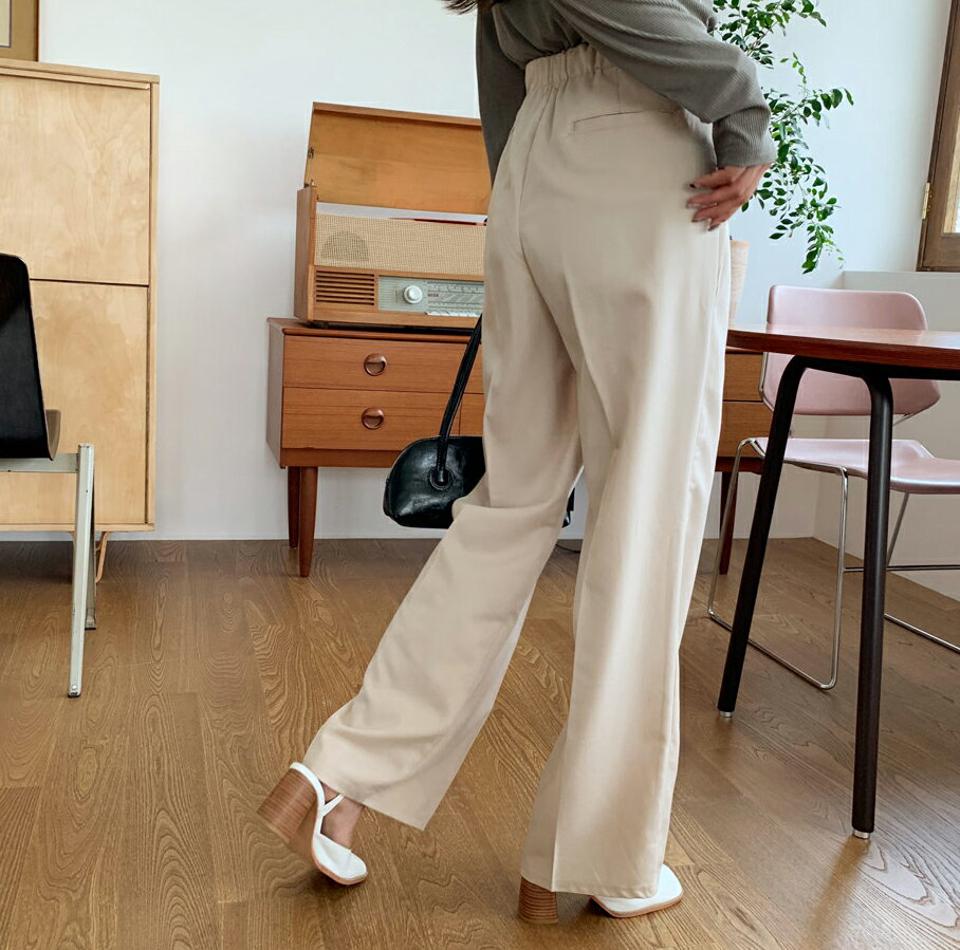 タックワイドスラックス・全3色・t65846 レディース 【pt】韓国ファッション ボトムス ロング ロングパンツ スラックスパンツ スラックス ワイド ゴム ベーシック 体型カバー ポケット オフィスカジュアル デイリー 足長 美脚 秋 春